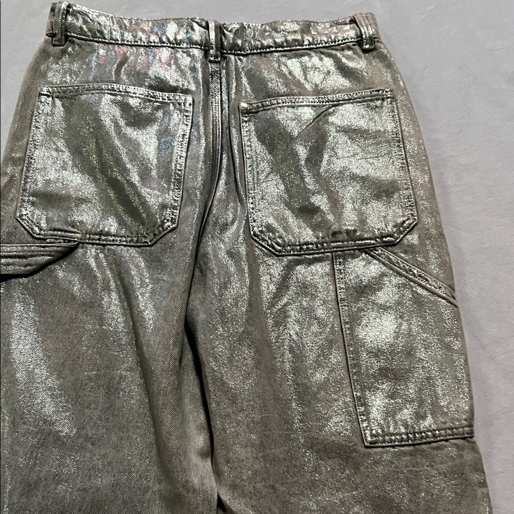 All Saints mia met Talia cargo Jean pants metallic silver cyber chic Coachella - Picture 13 of 13